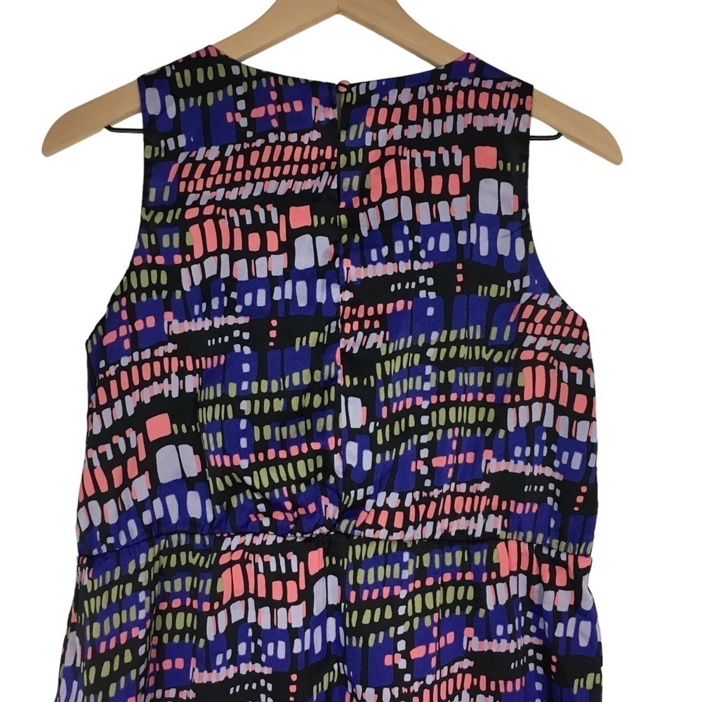 THEME Mini Dress Sheer Flowy Multicolor Geo Mod Print Ruffle Sleeveless Small - Picture 5 of 11